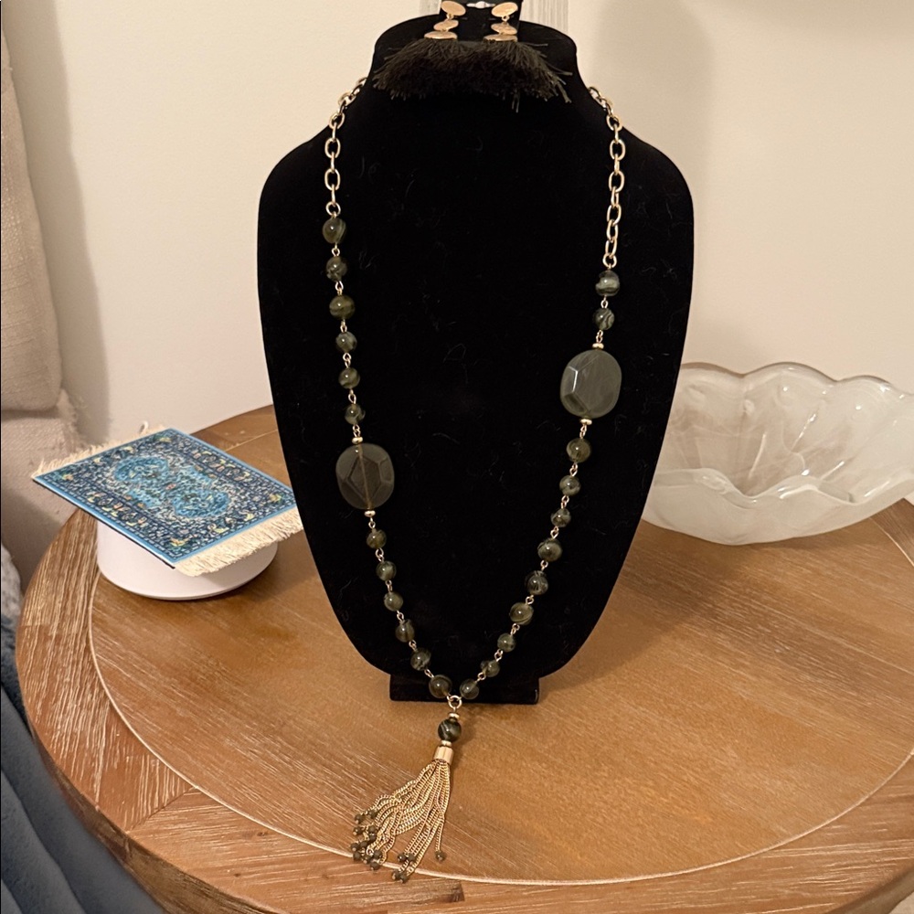 Talbots olive green necklace and matching earrings